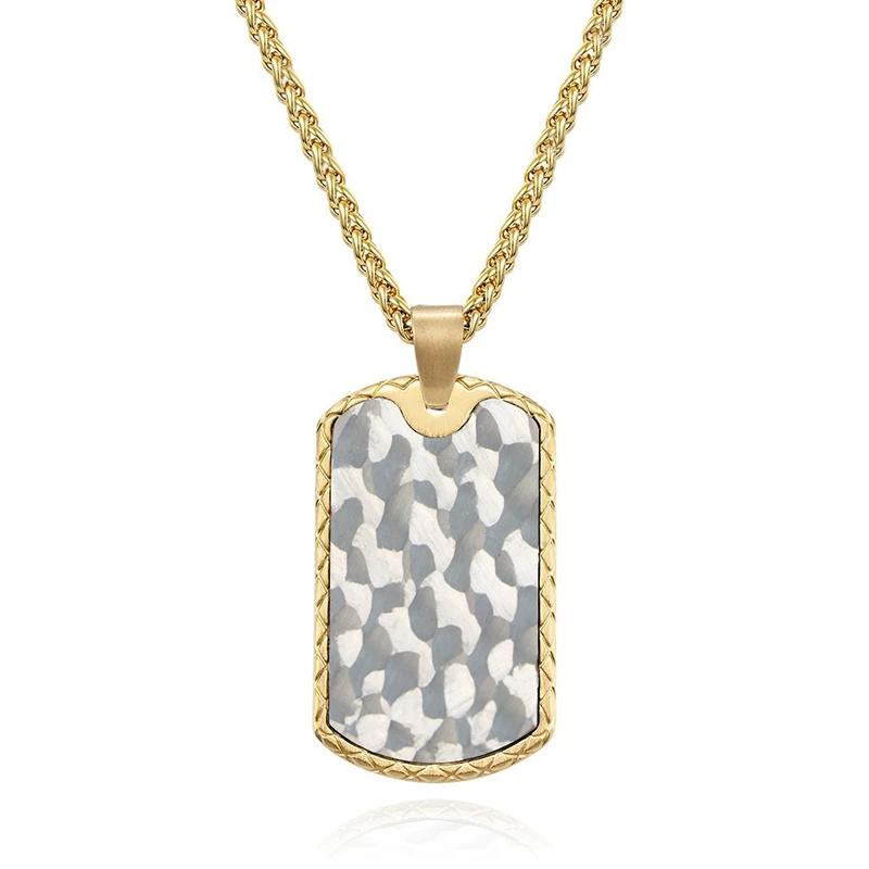 18K Gold IP Stainless Steel Chiseled Bold Tag Pendant With Chain 18K Gold IP Stainless Steel Chiseled Bold Tag Pendant With Chain