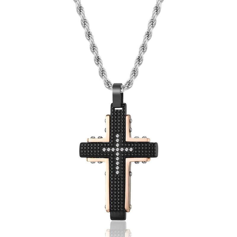 Stainless Steel White CZ Cross Pendant With 24inch Chain