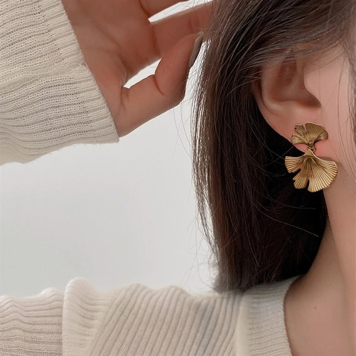 Gold Textured Ginkgo Leaf Statement Earrings price Gold Textured Ginkgo Leaf Statement Earrings price
