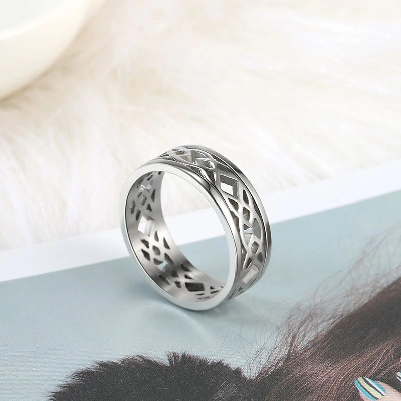 Stainless Steel Geometric Cutout Wide Band Ring – Wholesale & Customizable