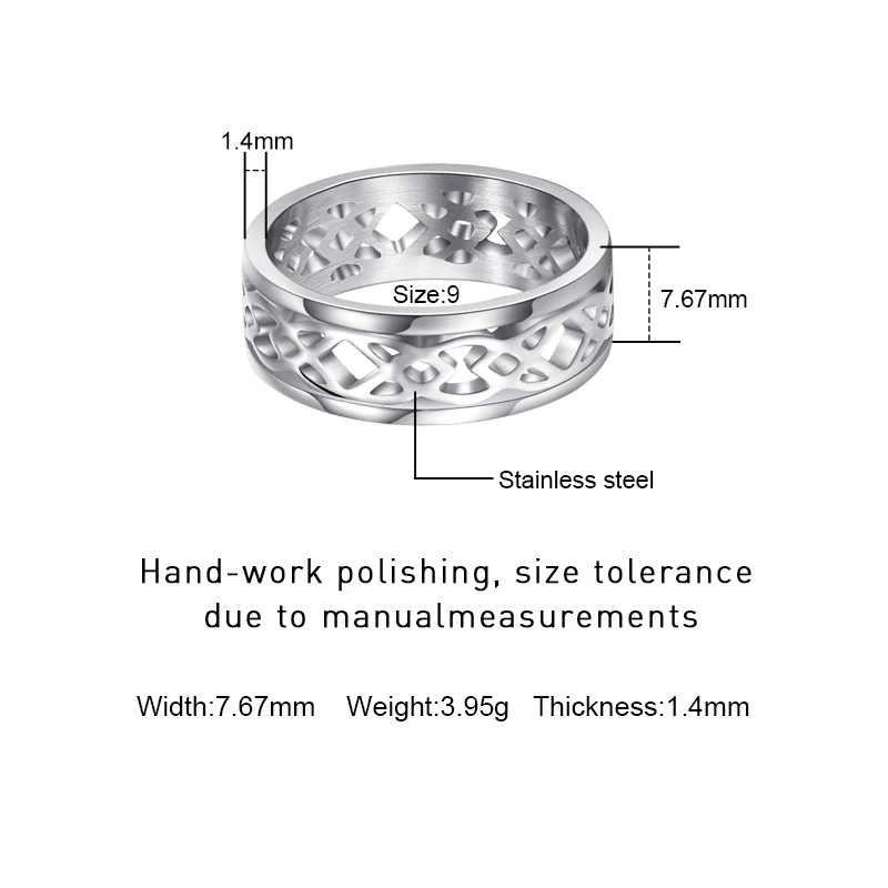 Stainless Steel Geometric Cutout Wide Band Ring – Wholesale & Customizable